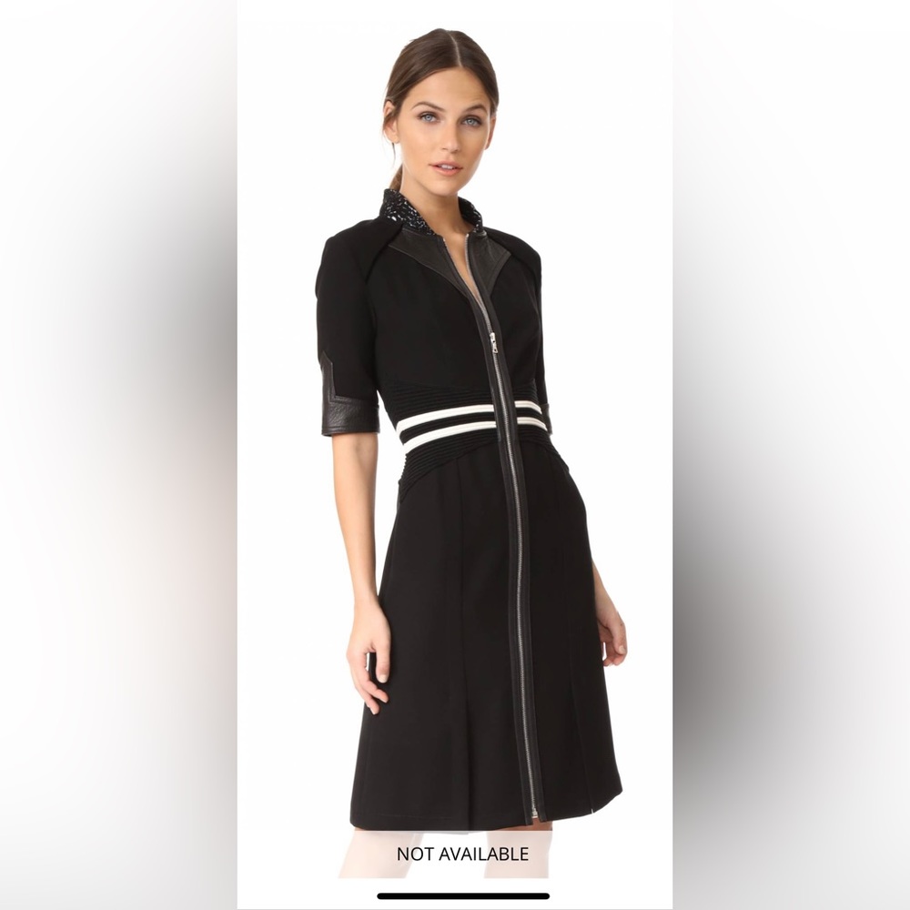 Yigal Azeouel Black Dress with zipper in front and genuine leather details